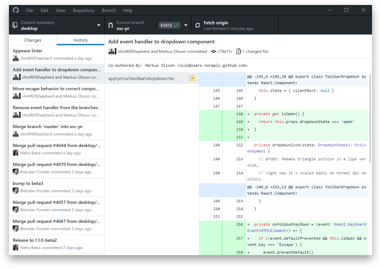 github desktop open fork branch