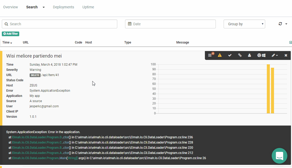 Search filters from error details