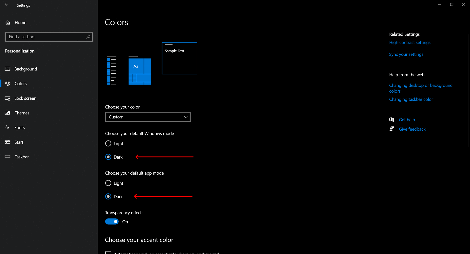 Windows personalization