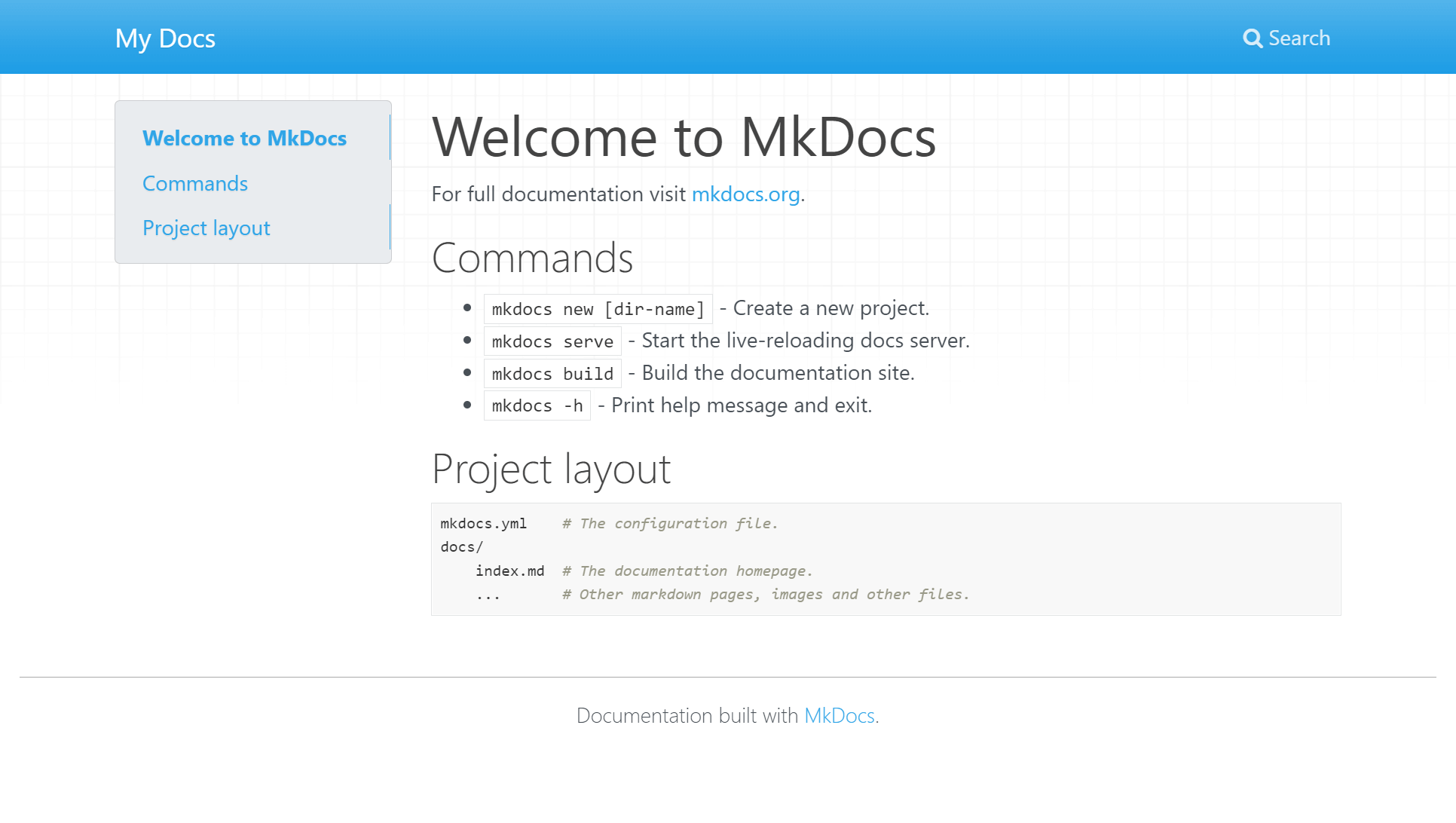 Default MkDocs site