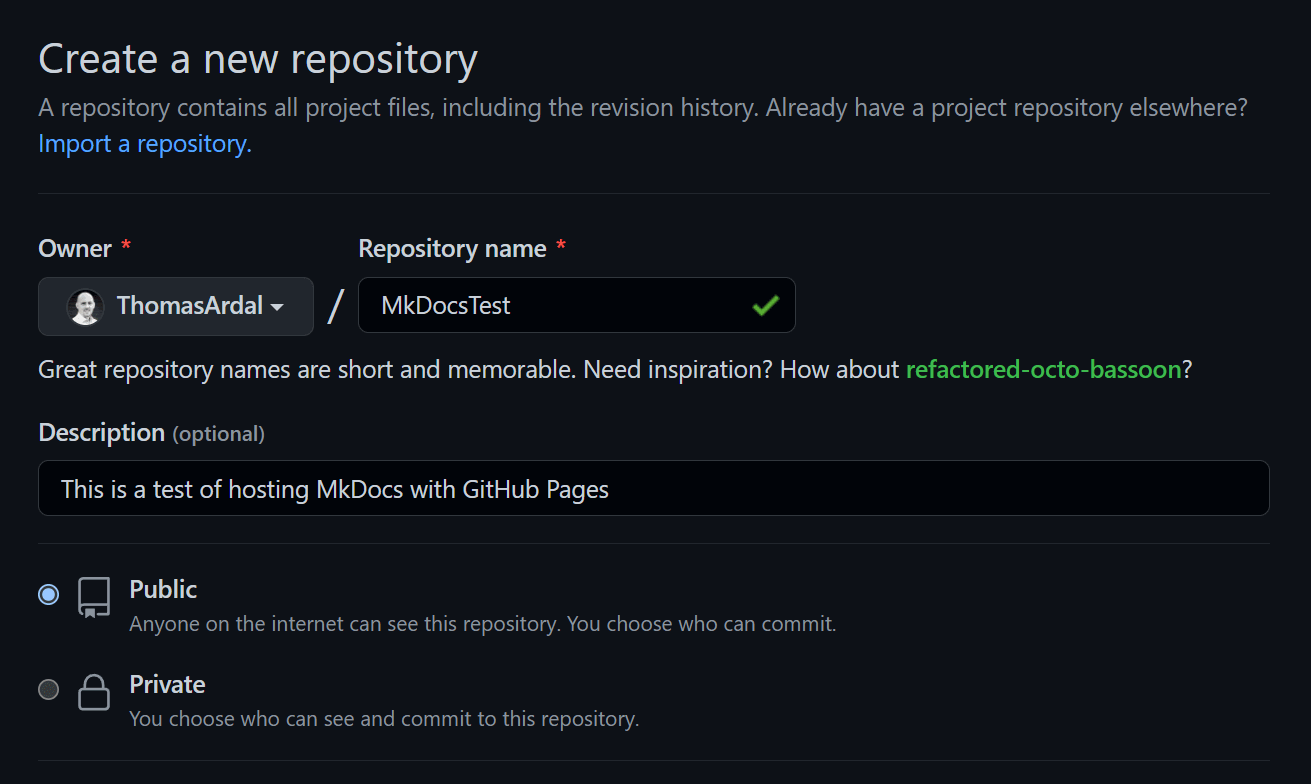 Create a new repository