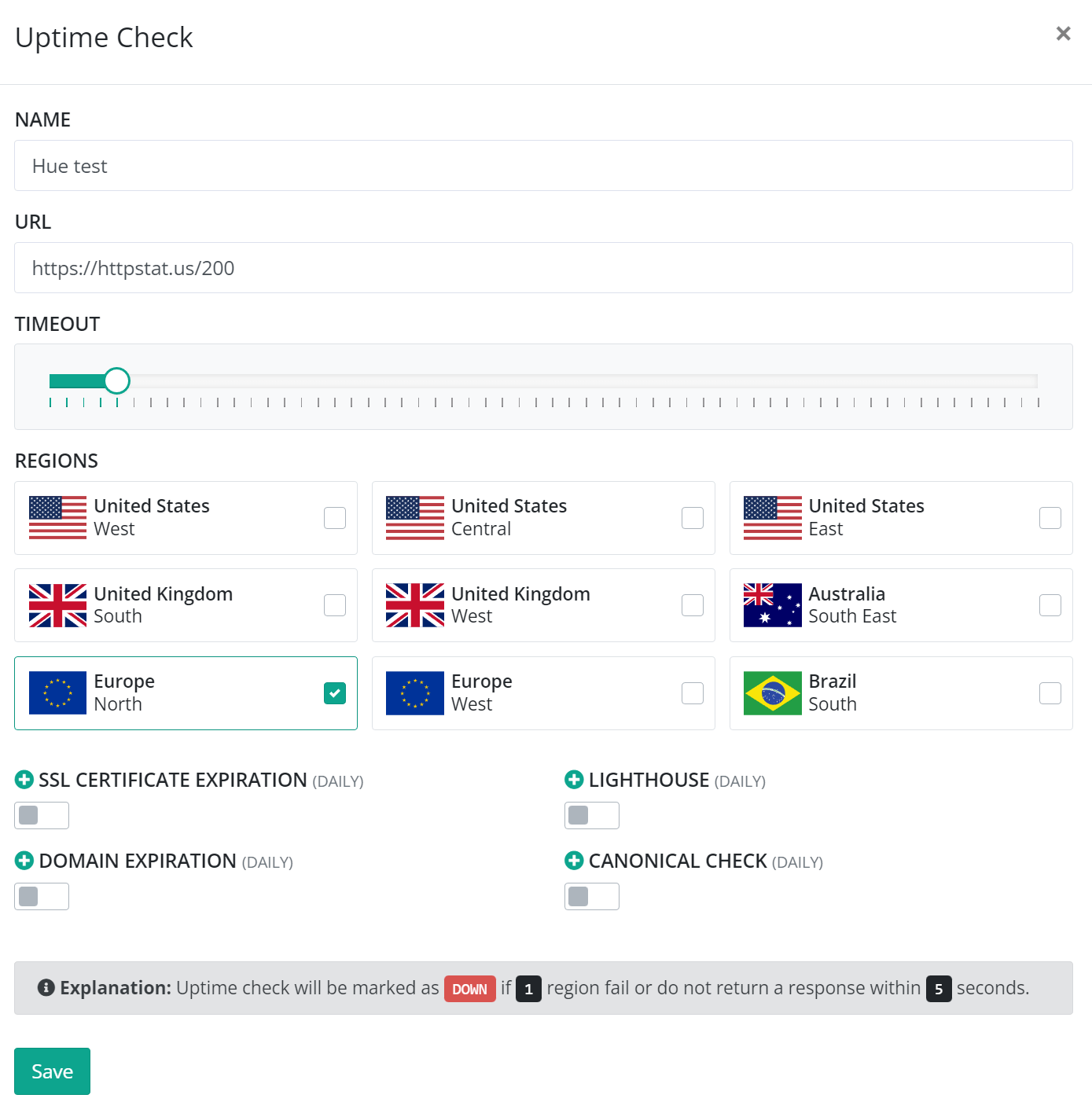 Create uptime check