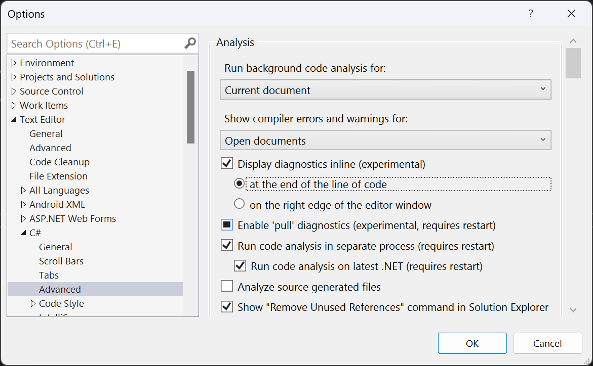 Enable diagnostics inline