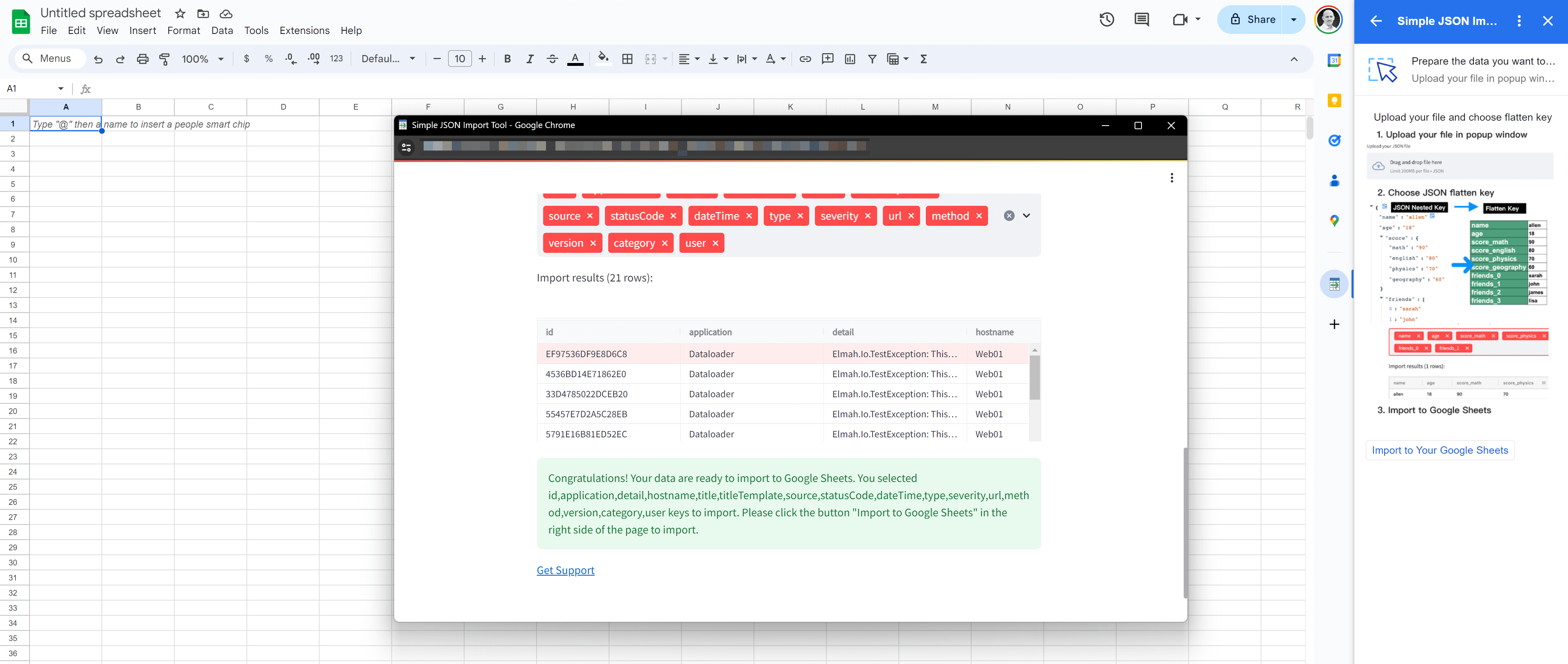 Import JSON file in Google Sheets