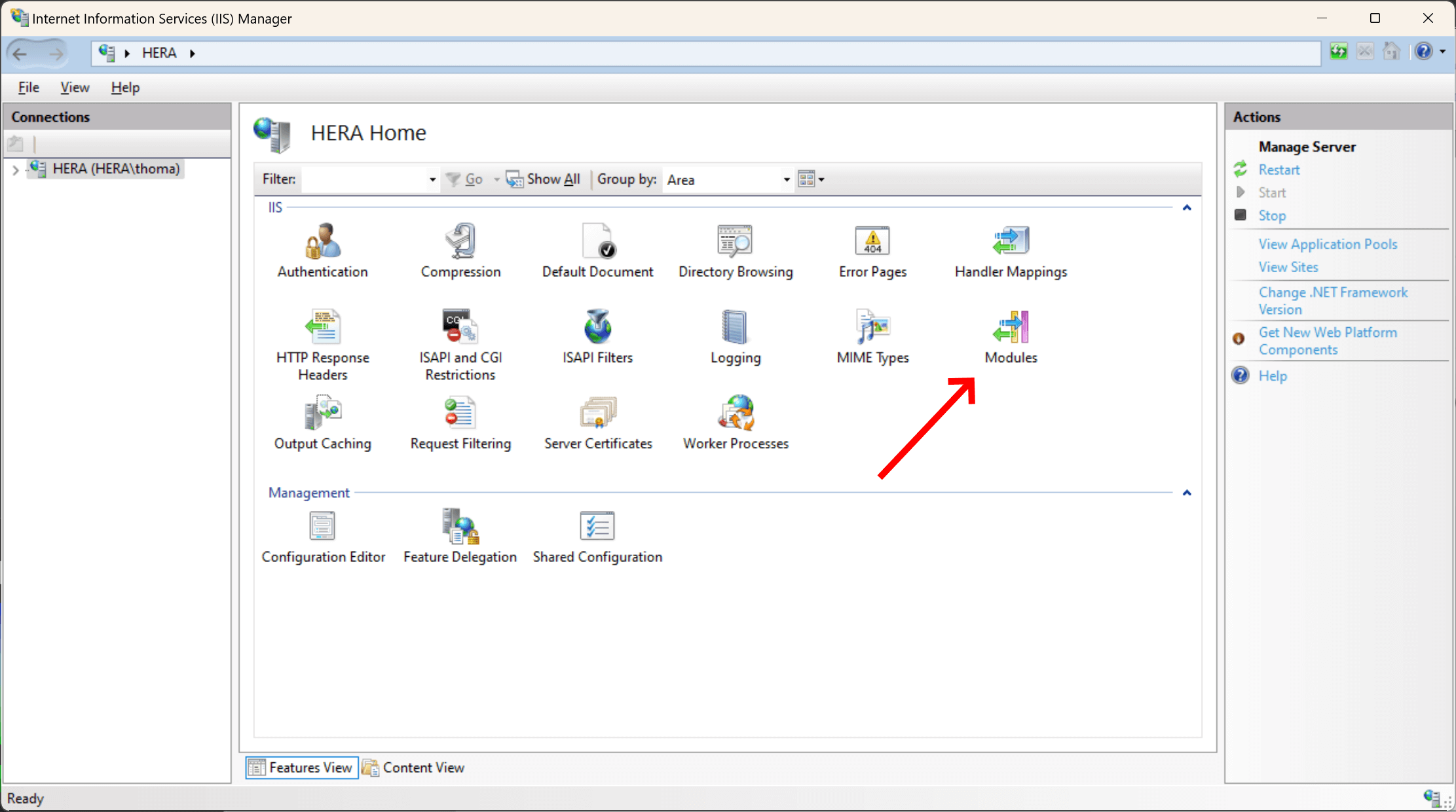 Modules in IIS Manager
