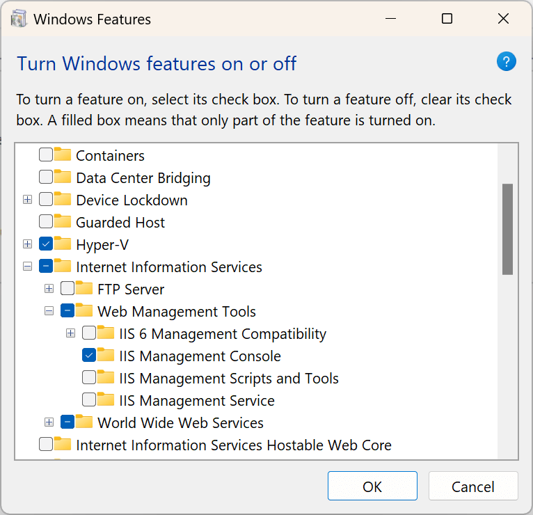 Turn IIS Management Console on