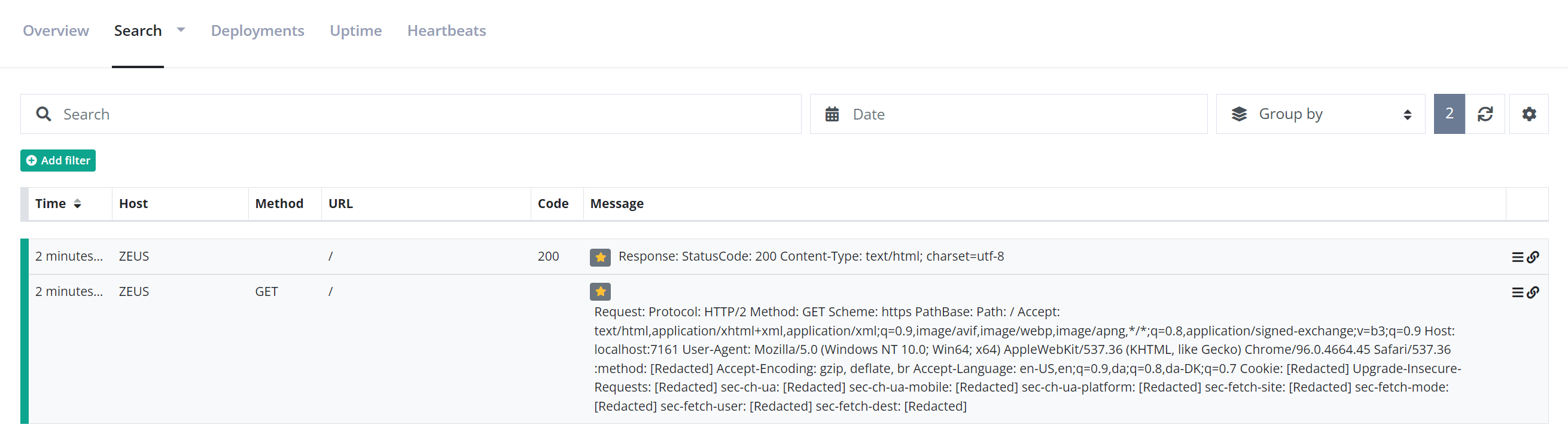 Concatenated log message