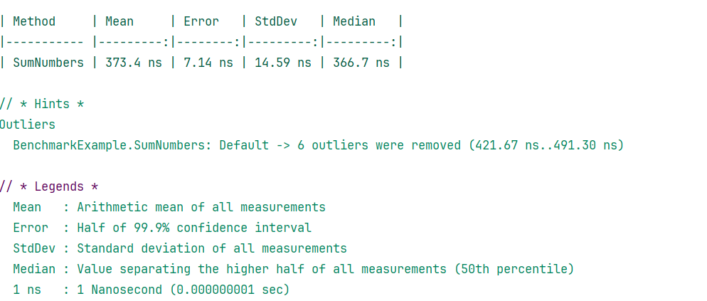 Benchmark output