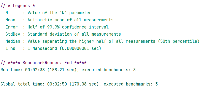 Benchmark output