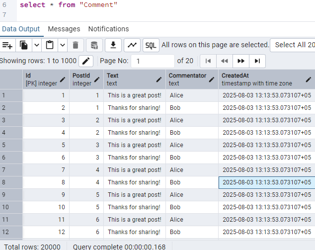 Comment table