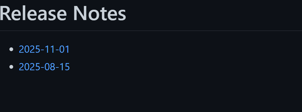 List of release notes