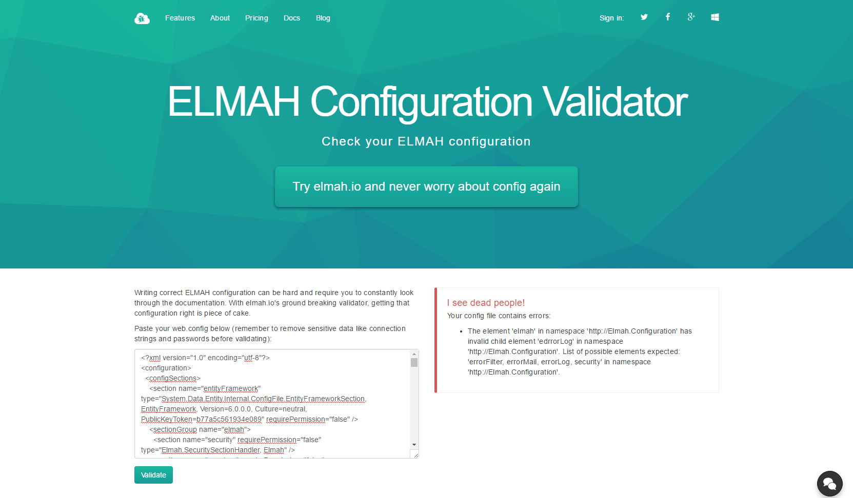 ELMAH Configuration Validator